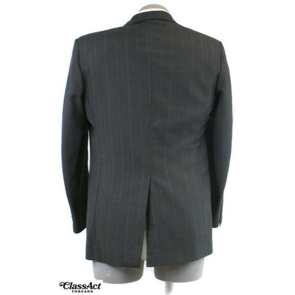 Towncraft Black Striped 2 piece suit Mens Wool Blend 40L Flat Front 34" Waist - Picture 7 of 10